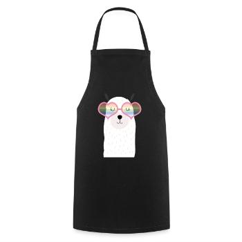 Lama, arc en ciel, lunettes de soleil, fierté, amour, coeur - Tablier de cuisine - noir - Devant - AI Model Male 185 dark (185cm)