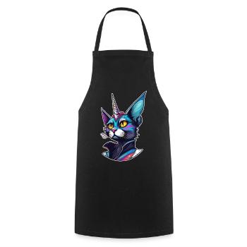 Psychedelisches Motiv Einhorn Katze - Kochschürze - Schwarz - Vorne - AI Model Male 185 dark (185cm)