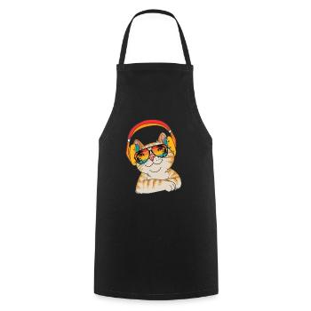 Chat-ami Chat Face avec écouteurs - Tablier de cuisine - noir - Devant - AI Model Male 185 dark (185cm)