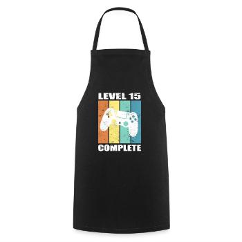 Level 15 Complete - Geburtstags Shirt - Kochschürze - Schwarz - Vorne - AI Model Male 185 dark (185cm)
