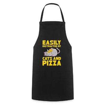 Facilement distrait par les chats et les pizzas - Tablier de cuisine - noir - Devant - AI Model Male 185 dark (185cm)