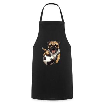 Pug in football fever: Striker with paws - Cooking Apron - black - Front - AI Model Male 185 dark (185cm)