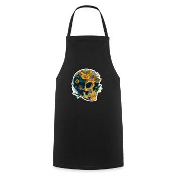 Human Skull & Flowers 20 - Cooking Apron - black - Front - AI Model Male 185 dark (185cm)