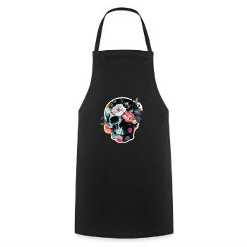 Human Skull & Flowers 36 - Cooking Apron - black - Front - AI Model Male 185 dark (185cm)