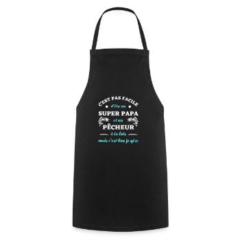 t shirt super papa pecheur humour peche homme - Tablier de cuisine - noir - Devant - AI Model Male 185 dark (185cm)