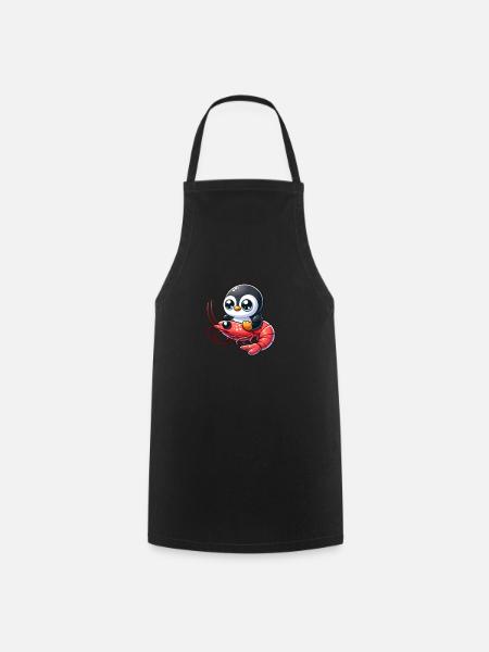 Pinguin reitet Shrimp - Kochschürze - Schwarz