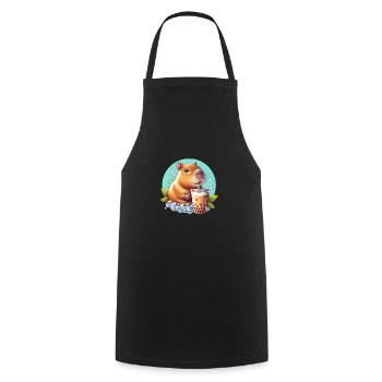 Capybara Enjoys Bubble Tea - Cooking Apron - black - Front - AI Model Male 185 dark (185cm)