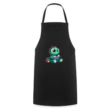 Dino reads a book - Cooking Apron - black - Front - AI Model Male 185 dark (185cm)