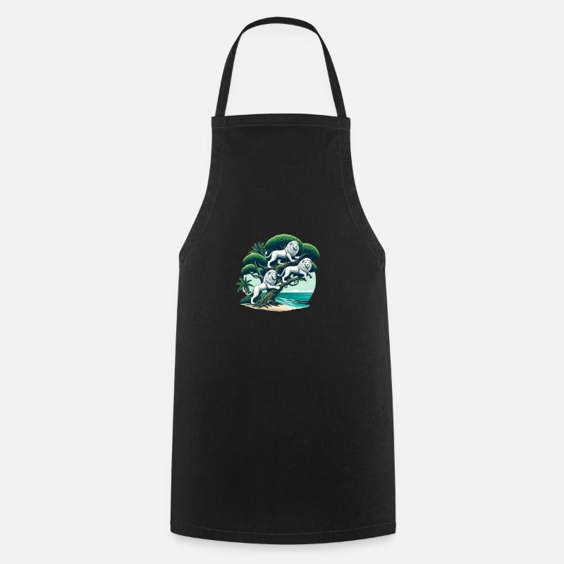 Trois lions blancs sur un arbre - Tablier de cuisine - noir