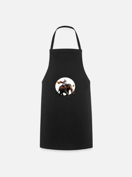Fier chat chevauchant un éléphant - Tablier de cuisine - noir