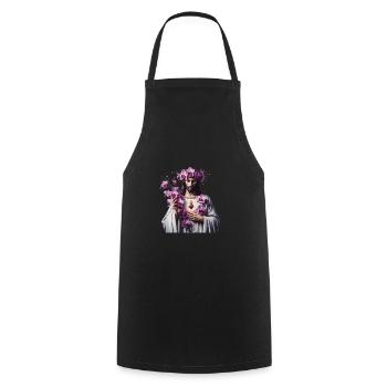 Jésus aux orchidées pourpres - Tablier de cuisine - noir - Devant - AI Model Male 185 dark (185cm)