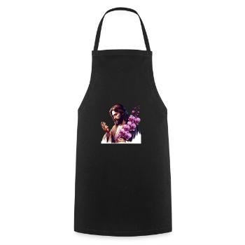 Jésus aux orchidées pourpres - Tablier de cuisine - noir - Devant - AI Model Male 185 dark (185cm)