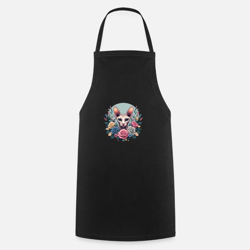 Chat Sphynx avec Fleurs - Tablier de cuisine - noir
