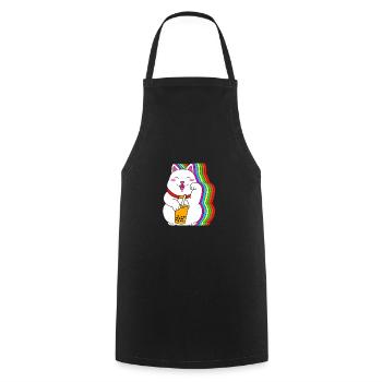 Maneki Neko Japan Glücksbringer Boba Tee - Kochschürze - Schwarz - Vorne - AI Model Male 185 dark (185cm)