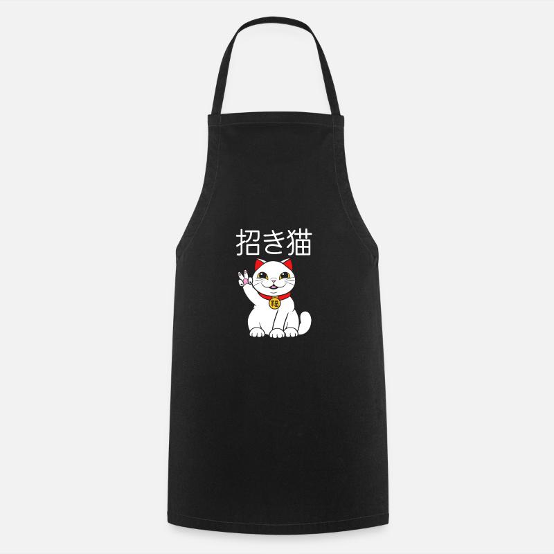 Maneki Neko Japan Lucky Charm - Cooking Apron - black