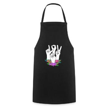 Langue des signes ASL sourd - Tablier de cuisine - noir - Devant - AI Model Male 185 dark (185cm)