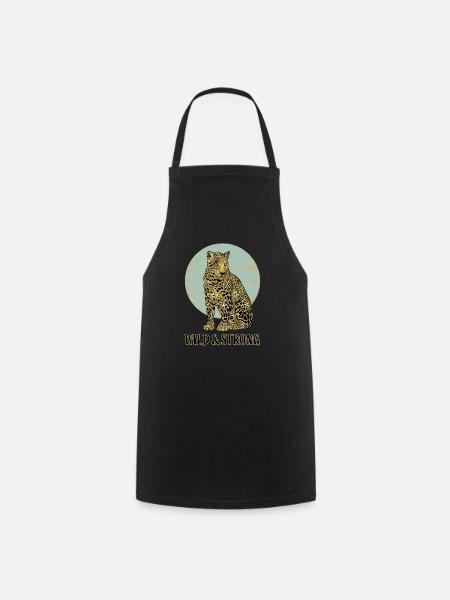 Leopard. Wild and Strong. - Cooking Apron - black