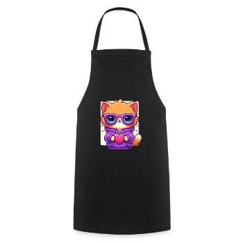 Chat cool en lunettes de soleil avec cœur - Tablier de cuisine - noir - Devant - AI Model Male 185 dark (185cm)
