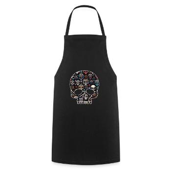Buntes dekoratives Skullmuster - Kochschürze - Schwarz - Vorne - AI Model Male 185 dark (185cm)