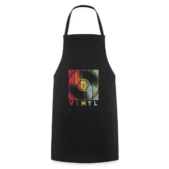 Vinyl retro old school used look vinyl record - Cooking Apron - black - Front - AI Model Male 185 dark (185cm)