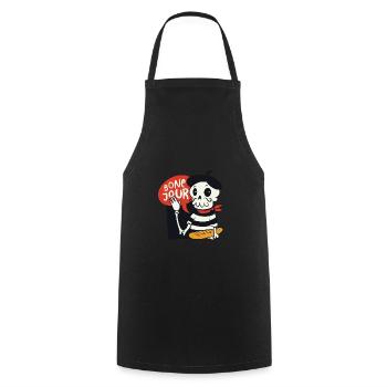 Französischer Skelett Cartoon Mit Bone Jour Spruch - Kochschürze - Schwarz - Vorne - AI Model Male 185 dark (185cm)