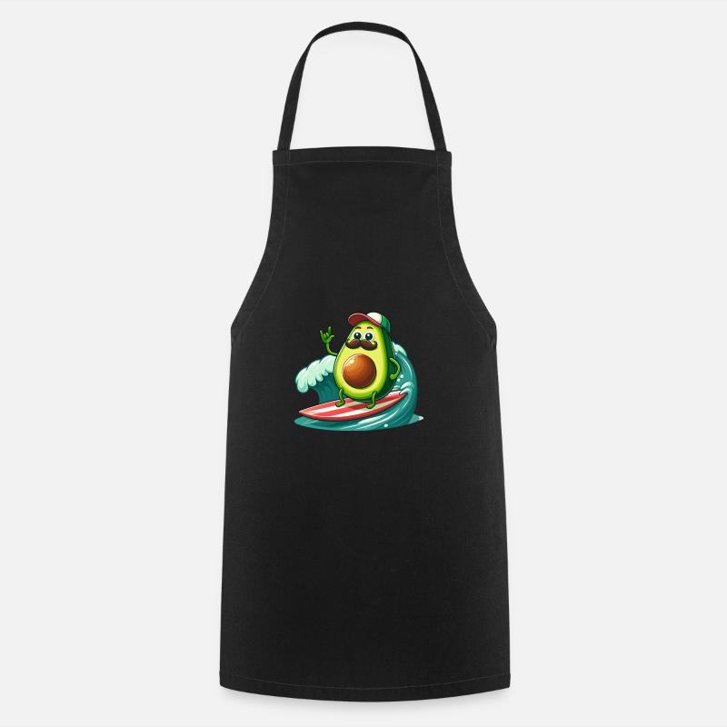 Surfende Avocado mit Schnurrbart - Kochschürze - Schwarz