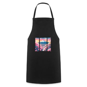 Route des cerisiers japonais en fleurs - Tablier de cuisine - noir - Devant - AI Model Male 185 dark (185cm)