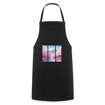 Route des cerisiers japonais en fleurs - Tablier de cuisine - noir - Devant - AI Model Male 185 dark (185cm)
