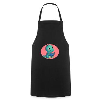 Dino lit un livre - Tablier de cuisine - noir - Devant - AI Model Male 185 dark (185cm)