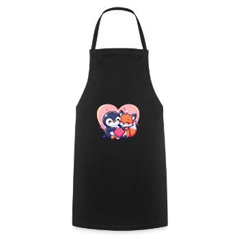 Renard mignon câlin pingouin - Tablier de cuisine - noir - Devant - AI Model Male 185 dark (185cm)