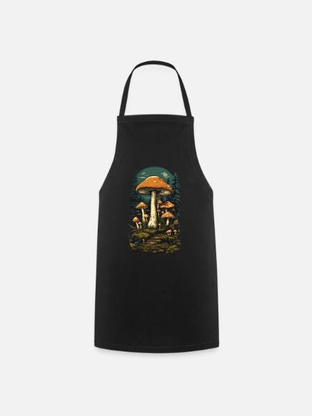 Vintage Mushrooms Design Retro Forest Magic Mushroom Picker - Cooking Apron - black