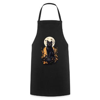 Conception esthétique de la pleine lune de chat d’Halloween - Tablier de cuisine - noir - Devant - AI Model Male 185 dark (185cm)