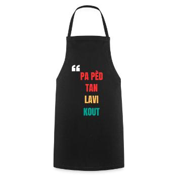 Kreolisches T-Shirt "Pa pèd tan lavi kout" - Kochschürze - Schwarz - Vorne - AI Model Male 185 dark (185cm)