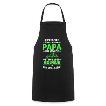 Cœur + Golf – Super Papa Golfeur - Tablier de cuisine - noir - Devant - AI Model Male 185 dark (185cm)