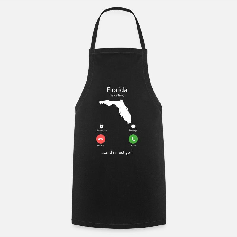 Florida Calling and I Must Go Phone Interface Art - Cooking Apron - black