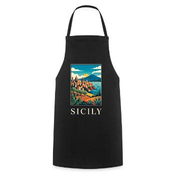 Sicilian Coastal Vista in Bold Colour Italy Travel - Cooking Apron - black - Front - AI Model Male 185 dark (185cm)