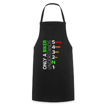 motorcycle 5 speed moped biker mz one down four up S5 - Cooking Apron - black - Front - AI Model Male 185 dark (185cm)