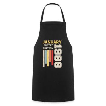 Janvier 1988 - Cadeau anniversaire Janvier 1988 - Tablier de cuisine - noir - Devant - AI Model Male 185 dark (185cm)