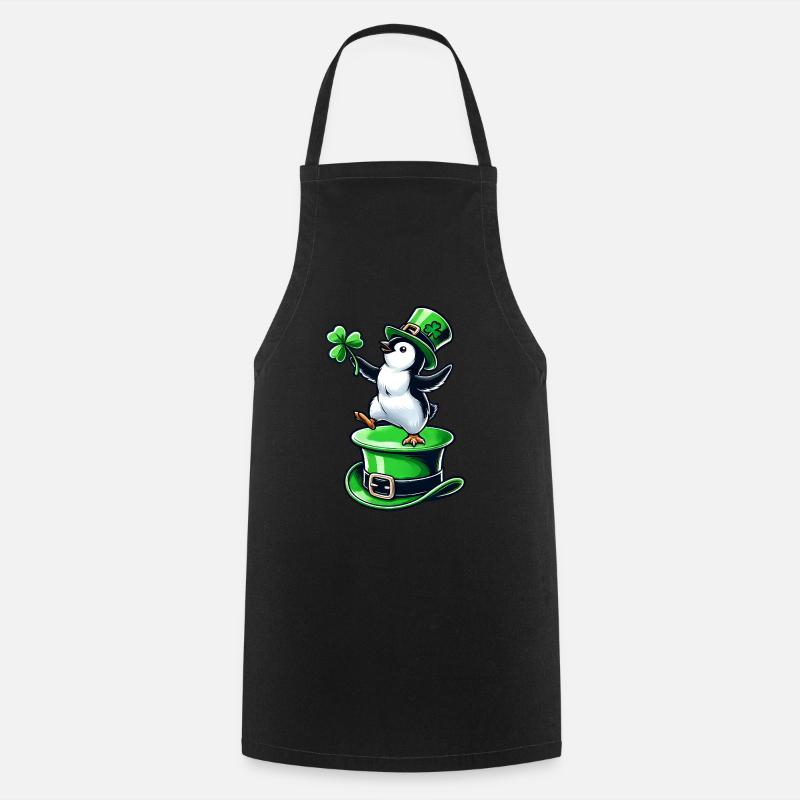 St. Patrick's Day penguin with top hat dancing - Cooking Apron - black
