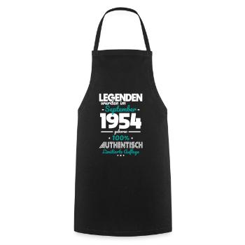 70e anniversaire - Les légendes ont été créées en septembre 1954 - Tablier de cuisine - noir - Devant - AI Model Male 185 dark (185cm)