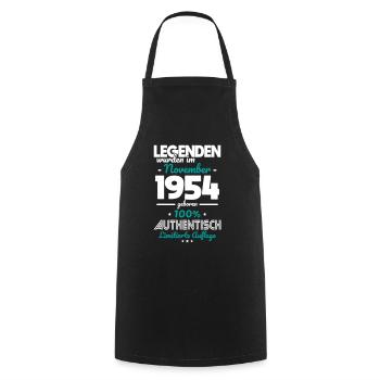 70e anniversaire - Les légendes ont été créées en novembre 1954 - Tablier de cuisine - noir - Devant - AI Model Male 185 dark (185cm)