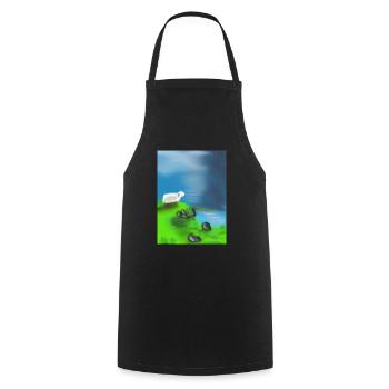 Sheep on rocks in front of the water - Cooking Apron - black - Front - AI Model Male 185 dark (185cm)