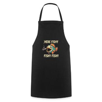 Here Fishy Fishy Funny Fish Cartoon Fishing - Cooking Apron - black - Front - AI Model Male 185 dark (185cm)
