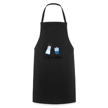 A Salt & Battery Funny Cartoon Motif for - Cooking Apron - black - Front - AI Model Male 185 dark (185cm)