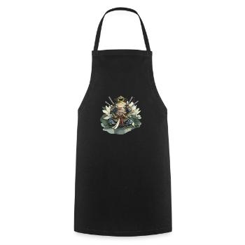 Frosch-Samurai: Krieger der Seerose - Kochschürze - Schwarz - Vorne - AI Model Male 185 dark (185cm)