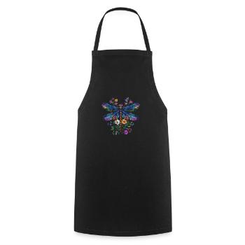 Libellule Et Fleurs Aquarelle Nature Motif - Tablier de cuisine - noir - Devant - AI Model Male 185 dark (185cm)
