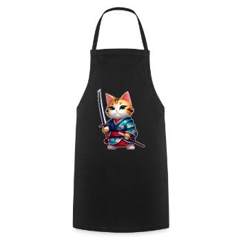 Cute samurai cat - Cooking Apron - black - Front - AI Model Male 185 dark (185cm)