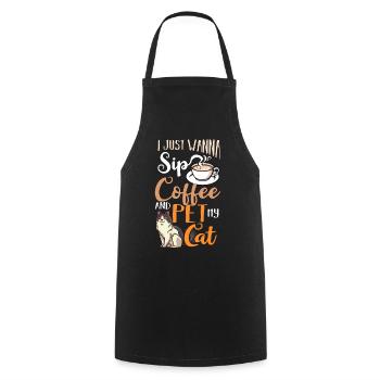 Cafetière Chat Machine Chaton Tasse Grains - Tablier de cuisine - noir - Devant - AI Model Male 185 dark (185cm)
