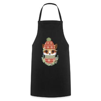 renard mignon avec pull, bonnet et couronne - Tablier de cuisine - noir - Devant - AI Model Male 185 dark (185cm)