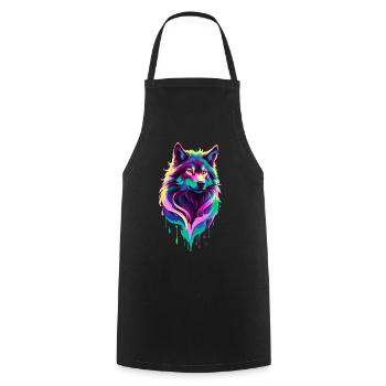 Colorful Wolf Graffiti Wolf Head - Cooking Apron - black - Front - AI Model Male 185 dark (185cm)